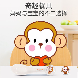Wuhe A5 Food Grade Melamine Spoon Monkey Pattern Child Tableware Drop Resistant Healthy Design 1-2 Years - Product Image 2