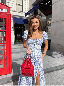 Vestito esplosione moda estate bianco elegante donna <span class=keywords><strong>vestiti</strong></span> senza schienale manica a sbuffo stampa floreale abiti <span class=keywords><strong>lunghi</strong></span> per le donne nuovo - Product Image 5