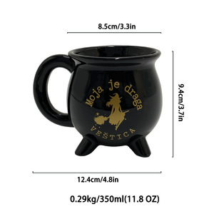 Taza de Halloween de bruja de cerámica SYL, diseño de dibujos animados, Festival fantasma, <span class=keywords><strong>cuchara</strong></span> de escoba mágica, taza de café caliente segura para microondas - Product Image 5