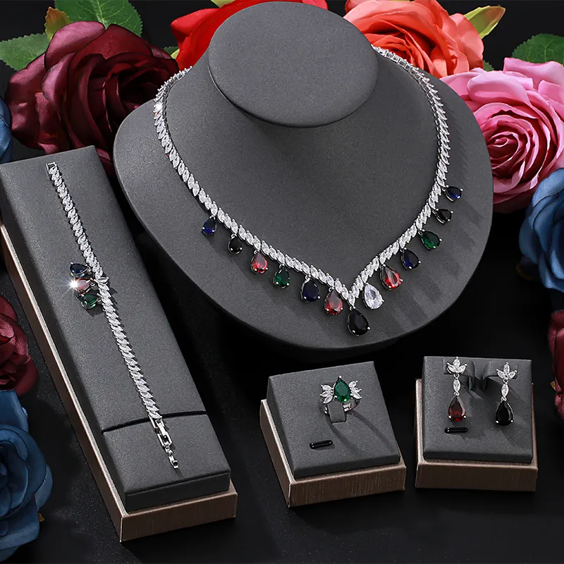 Nigeria 4pcs Bridal Zirconia Jewelry Sets For Women Party Luxury Dubai Nigeria CZ Crystal Wedding Jewelry Sets