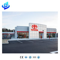 Atelier de concession automobile à grande portée en structure métallique préfabriquée avec zone d'exposition et atelier de réparation