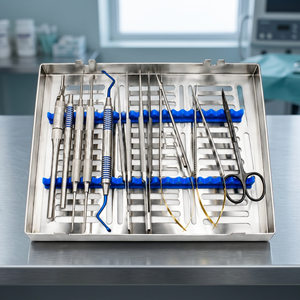 Kit de microcirugía dental ergonómico de 10 piezas, instrumentos manuales de acero inoxidable, bandeja de esterilización plateada - Product Image 2