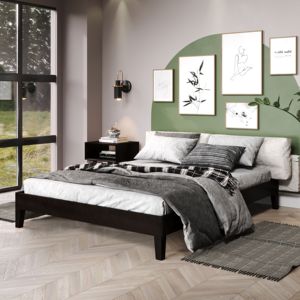 DB Nix Modern Double Bed <b>Frame</b> Queen Platform Bed in Black with Teak and MDF Wood for Home or Apartment <b>Furniture</b> - Product Image 5