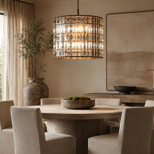Modern <b>Drum</b> Shaped Crystal Chandelier With Bronze Metal Frame For Dining Room - Product Image 1