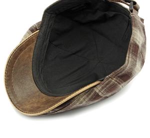 Nouvelle casquette gavroche à carreaux printemps-automne-hiver, chapeau de peintre rétro littéraire, béret en coton à bord en cuir PU pour femmes et hommes - Product Image 6