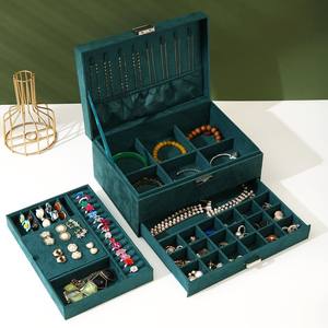 Caja de Joyería de Gamuza Verde Oscuro con Logotipo Personalizado, Gran Capacidad, para Collares y Anillos, Estilo Cajón, en Oferta - Product Image 1