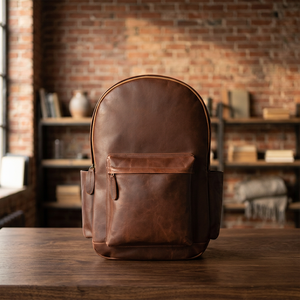 Mochila de poliéster con paneles de diseño vintage, de cuero genuino, duradera, con cierre de cremallera, unisex, para uso diario y viajes, de 20 a 35 litros. - Product Image 3