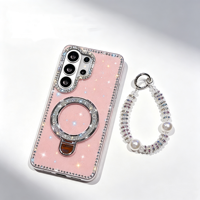 Étui de téléphone magnétique brillant pour femmes avec coque de protection en cristal de perle détachable pour iPhone 18 Pro pour Samsung A57 A18