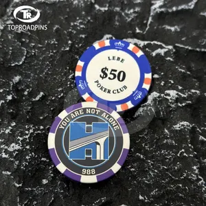 Desain gratis dan sampel 10g chip poker keramik turnamen 39mm logo khusus dari produsen Cina untuk permainan poker kasino
