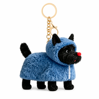 Nouvelle Arrivée Zaves : Adorable Porte-clés en Peluche Chien Noir à Capuche Bleu, Écologique, Durable, Remplissage en Coton PP Doux, Couleurs Personnalisables