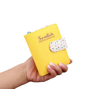 New Ladies Pu Leather Korean Style Cute Polka Dot Hanging Beads Pendant Short Zipper Buckle Women's Wallet Card Holder