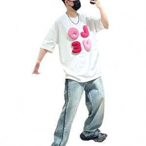 Camiseta Casual Extra Grande de Diseño Personalizado 100% Algodón para Hombre, Patrón de Letras en Relieve 3D, Tejido de Punto, 300 Gramos - Product Image 6