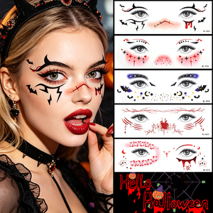 Autocollants de tatouage temporaire effet yeux d'araignée et chauve-souris, esthétique sombre, imperméables, pour le visage, idéaux pour les festivals de musique et les fêtes d'Halloween - Product Image 2