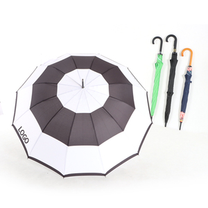 Good quality Windproof stick <b>umbrella</b> curve handle 24K 24 ribs metal shaft <b>umbrellas</b> with auto button for promotion - Product Image 1