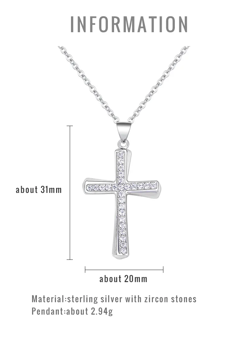 Full Crystals Christian Necklaces Sterling Silver Cross Pendant Charm Sterling Silver 925 Jewellery Necklace