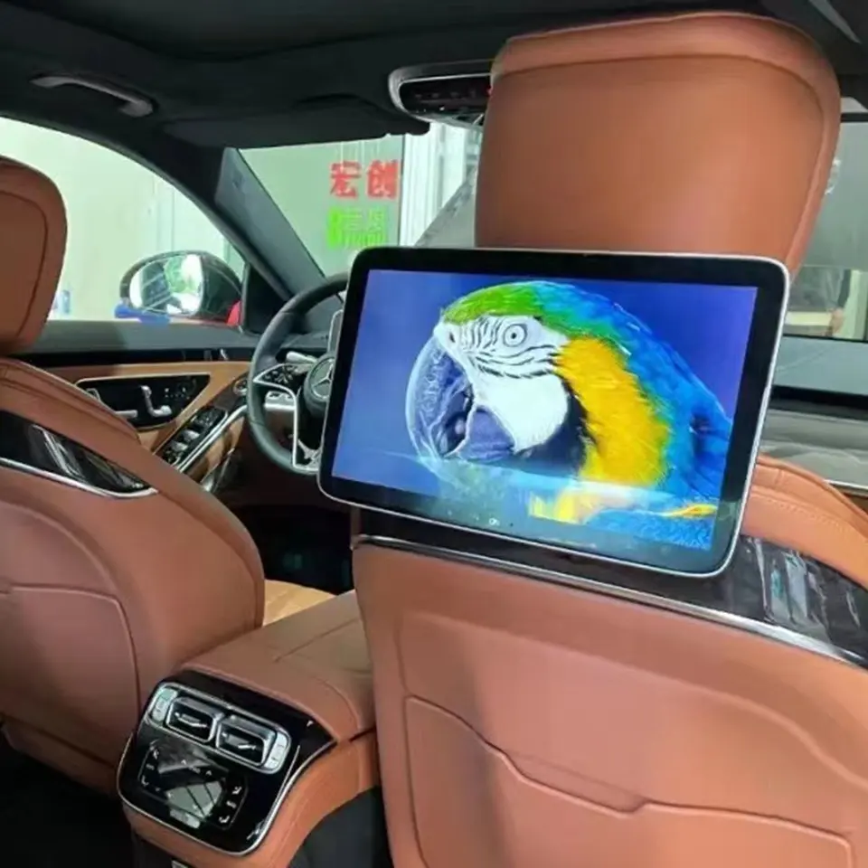 2023 Tempat Duduk Belakang Mobil Hiburan 13.3 Inci Android Monitor untuk Mercedes S S400 dengan Dudukan Sandaran Kepala Kelas S Khusus