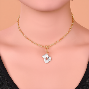 Collier pendentif tendance en acier inoxydable plaqué or avec breloque lune et fleur, bijou ras-du-cou - Product Image 3