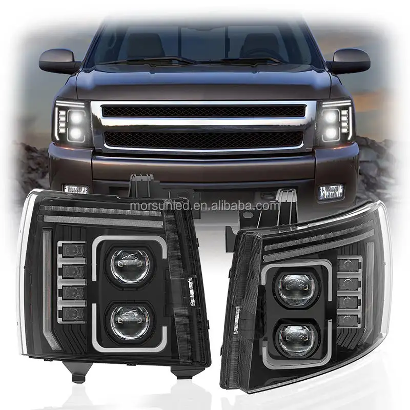 Car Accessories For 07-13 Chevrolet Silverado LED Projector Headlights with Whit DRL/Amber Turn Front Assembly Headlights