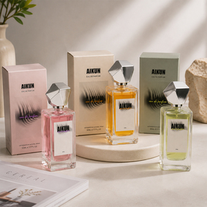 Aikun Cross Border Seller 50ml Rectangular Glass Bottle Geometric Silver Cap Nickel Logo Premium Gift <b>Box</b> Luxury Perfume Set - Product Image 4