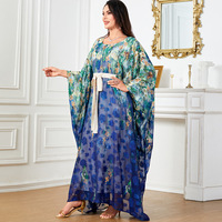 4018 élégant transfrontalier grande taille robe à manches chauve-souris dubaï Abaya imprimé ample décontracté à manches longues pour l'été Eid pour les femmes