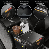 Boîte de rangement multifonctionnelle pour console centrale de voiture, avec coussin rehausseur, porte-gobelets et organiseur de téléphone, dotée de 4 poches de rangement