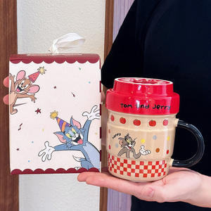 Zuo Mu Tasse en céramique Tom et Jerry avec couvercle et poignée, cadeau réutilisable pour la maison ou le bureau - Product Image 3