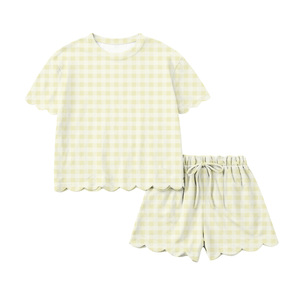 GSSO3222, tenue courte à manches courtes pour femmes adultes, imprimé à carreaux vert herbe personnalisé, vente en gros en boutique, ensemble de sport pour femmes adultes - Product Image 5