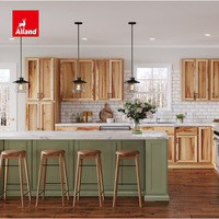 Armoires de cuisine Alland en bois massif européen, style Shaker, en hickory, style farmhouse classique, avec îlot de rangement vert