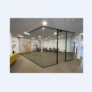 EBUNGE, decoración de oficina sin marco delgada, Partición de vidrio acústico, Partición de vidrio templado de vista completa, diseño de pared de cortina de aluminio - Product Image 1