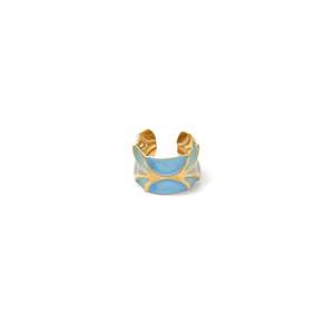 Fashion <b>Ring</b> 316L Stainless Steel PVD Gold Plating Blue Enamel Design Adjustable Band For Women Men Jewelry Accessory - Product Image 1