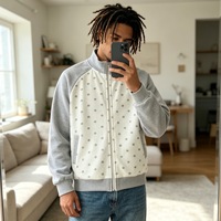 Vente en gros de vêtements pour hommes, streetwear, veste à fermeture éclair à pois, veste longue à col montant de haute qualité, veste de sport à fermeture éclair en coton