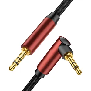 3.5毫米音频电缆90度直角3.5毫米公对公辅助立体声电缆镀金尼龙编织HiFi音频软线