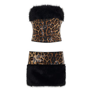 ชุดเซ็ตสองชิ้นลายเสือดาวสไตล์วินเทจสุดฮิต Y2K ความยาวเหนือเข่า แต่งเลื่อมและขนนก สำหรับฤดูใบไม้ผลิ/ฤดูร้อน - Product Image 6