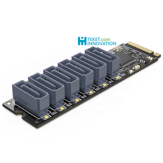 TEKET Mini Pcie GEN3 M.2 M-Key NVME to 6 SATA PORTS 16Gbps NAS SSD RAID Embedded Industrial Motherboard