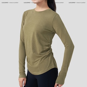 Haut de sport à manches longues en laine mérinos légère, col rond, coupe classique, respirant, extensible, séchage rapide, idéal pour le yoga - Product Image 2