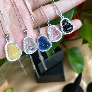 Mini collier en <span class=keywords><strong>argent</strong></span> sterling, prix bas, haute qualité, pendentif bouddha, mini collier en cristal, jade - Product Image 5