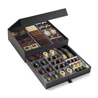 Boîte cadeau en carton chocolat noir magnétique personnalisé à deux couches stratification mate boîte de faveurs de mariage de luxe estampage à chaud avec tiroir