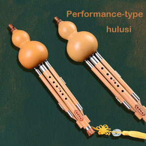 Flauta de cucurbitácea de doble vicio de tres tonos <span class=keywords><strong>Hulusi</strong></span> patrón hecho a mano instrumento tradicional chino Golden Phoebe Bamboo <span class=keywords><strong>Hulusi</strong></span> - Product Image 1
