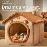 Lit pour chat classique carré, maison pour chat, toutes saisons, coussin amovible, utilisation relaxante dans le salon, polyester