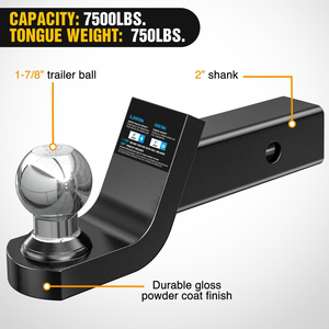 New Trailer Hitch Ball <b>Mount</b> With 2 in & Pin Solid Steel Black Powder Coated Fits Inch Tow Hitch Trailer Hitch Hitch to - Product Image 4