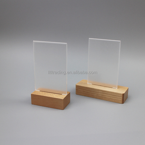 Personalizzato doppio display laterale in acrilico da tavolo top cornice poster per menu con base in legno a forma di T mini stand - Product Image 3