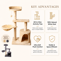 Arbre à chat compact en gros avec poteaux à gratter en corde de sisal, niche ronde pour chat, panier en peluche et plateformes d'escalade OEM