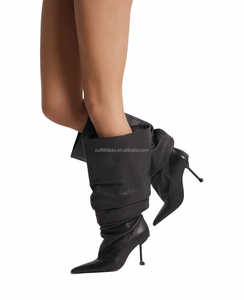 Bottes en cuir d'agneau à talon aiguille pour filles Bottes baggy à jambes larges AM Anok Bottes à cuisse <span class=keywords><strong>Sexy</strong></span> 105 Jahleel pour femmes Bottes au genou en cuir blanc - Product Image 2