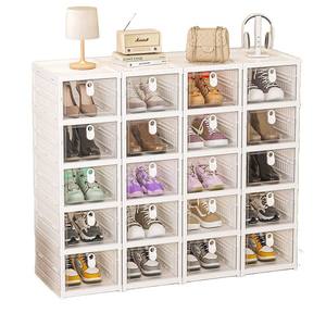 ชั้นวางรองเท้าสีขาวหลายชั้นพร้อมฝาปิด กล่องเก็บของใส พับเก็บได้ ใช้ในบ้าน ตู้เก็บรองเท้าสำหรับทางเข้าห้องนอน - Product Image 3