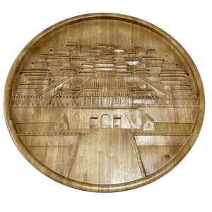 Decorazione Murale in Legno Intagliato Rotondo con Tema Architettonico Cinese Antico, Scultura Intricata per <span class=keywords><strong>Soggiorno</strong></span> - Product Image 1