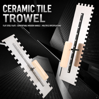 Truelle professionnelle pour carrelage en céramique avec lame dentelée, manche en bois et barre renforcée par rivets pour le pose de carreaux