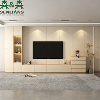 Mueble de TV Moderno Minimalista Estilo Crema SLS, Consola Multimedia Flotante Integrada con Pantalla Retroiluminada LED, Gabinete Personalizado