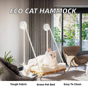 سرير حيوانات أليفة متين وموثوق به ، أرجوحة جانبية خشبية شتوية فاخرة مع أكواب شفط قوية ، حبال معلقة مصنوعة يدويًا للقطط - Product Image 3