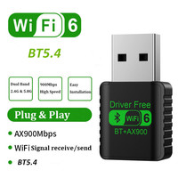 Tarjeta de Red Inalámbrica Wi-Fi de Doble Banda 900M con Controlador Gratuito, Adaptador USB WiFi 6 de 900Mbps BT 5.4 para PC y Laptop