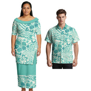 Pakaian Kustom Motif Tropis untuk Pasangan, Kemeja Pria Ukuran Besar Polinesia, Gaun Aloha untuk Wanita, Pakaian Kekasih Samoa yang Manis - Product Image 2